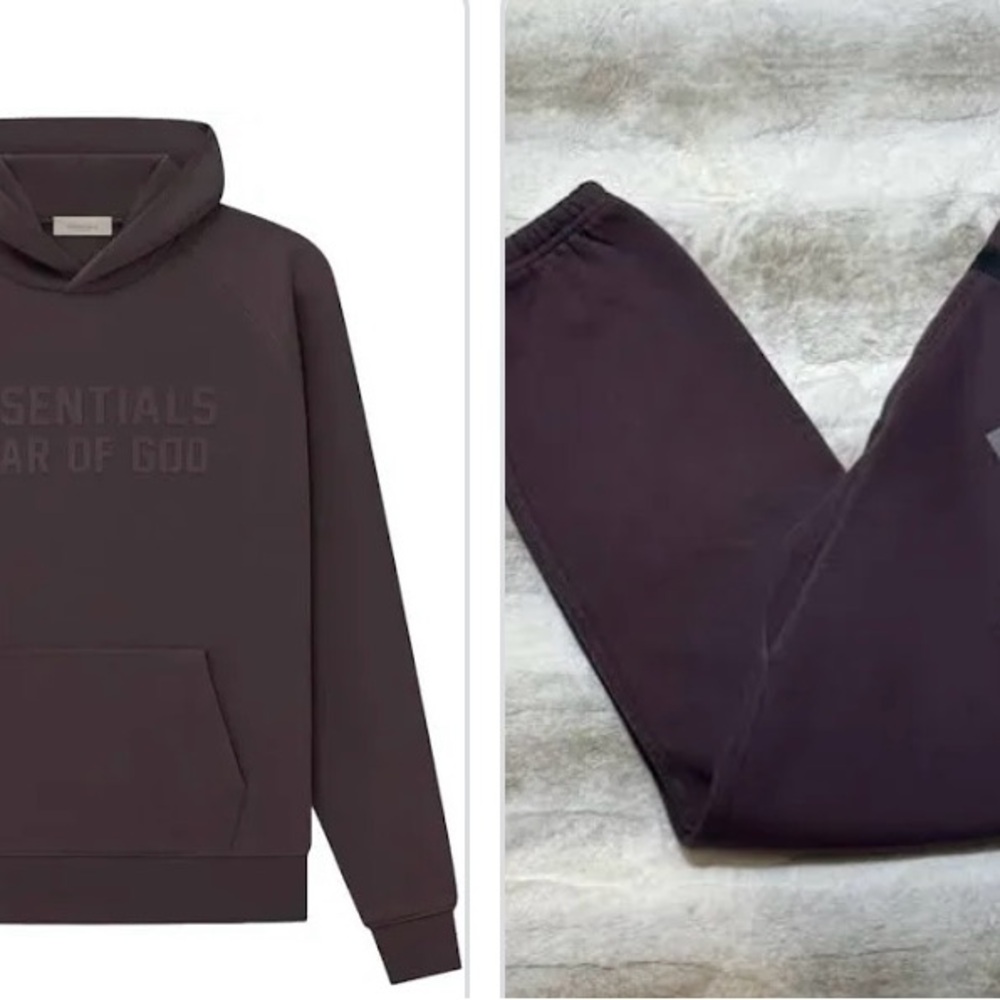 Fear of God Essentials MENS brand new plum colored hoodie and sweats